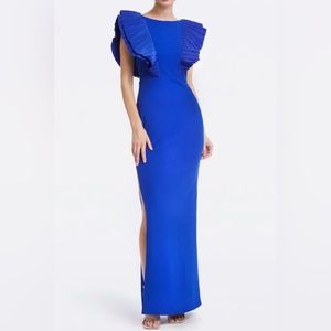 One33 Social formal gown. Indigo Pleated Shoulder Column Gown. Never worn before